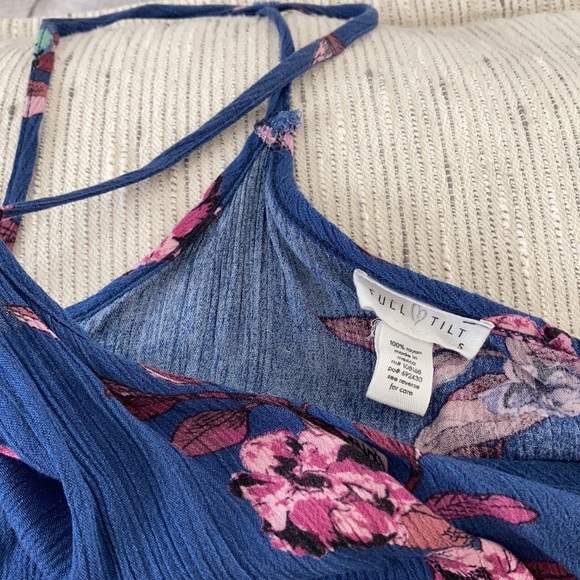 Full Tilt Blue Floral Crop Top Halter, Small - Picture 2 of 3